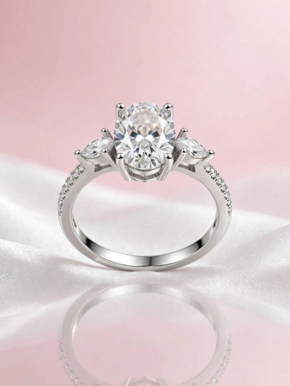 Oval Solitaire Crystal Ring Silver Tone Classic Engagement Style Minimalist
